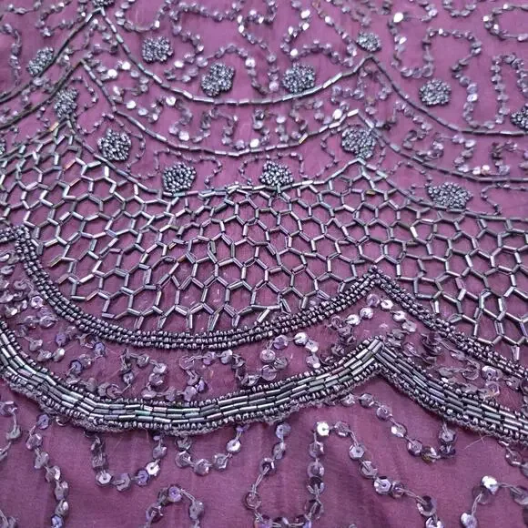 Vintage 90's Purple Beaded Short Sleeve Dress With Shoulder Pads Womens Size 2X - Picture 14 of 16